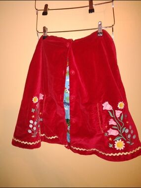 Mini Boden Red Velvet Floral Embroidered Cape